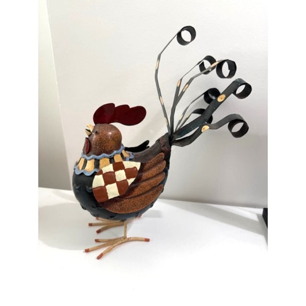 Colorful Metal Rooster Unsigned 10.5" Tall